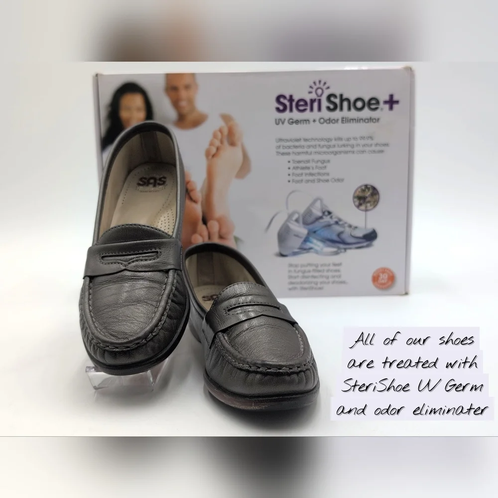 SAS Tripad Comfort Women's Sz 6M Charcoal Leather Loafers Tripad System Insoles - Picture 16 of 17